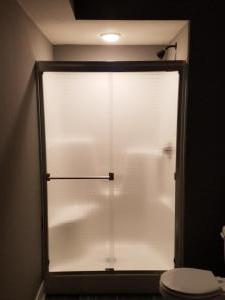 Alumax # 350 frameless slider BN with Master Ray Glass, standard towel bar and standard pull