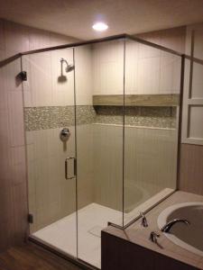 HG Frameless Door w/ Inline Panel & Return Buttress Hinges, Ladder pull, Euro header, U-Channel